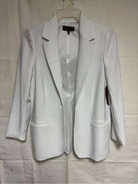 Women's White Single-Button Notch Lapel Blazer by Unknown Brand